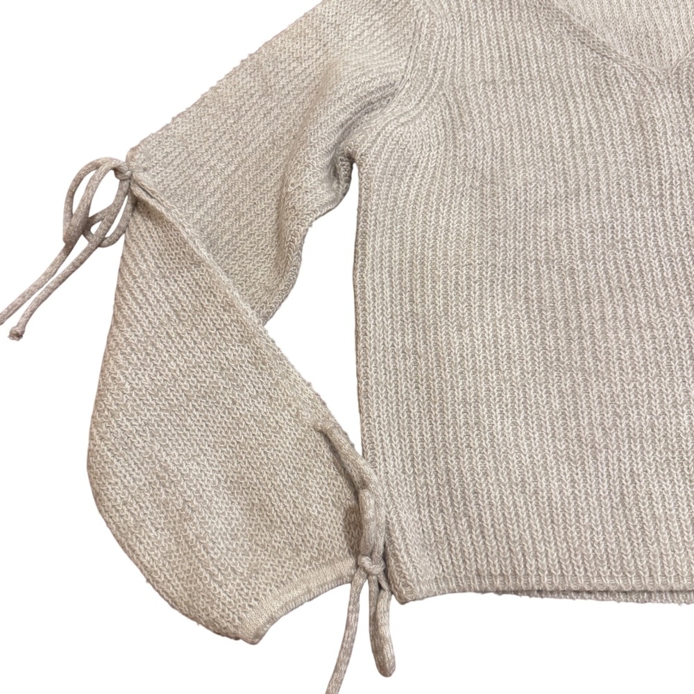 Woven Heart Ribbed Knit Chest & Sleeve Cutout w Ties Sweater - Picture 2 of 7